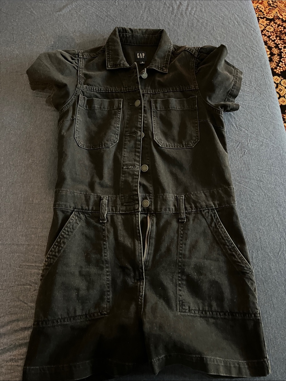 GAP Black Short-Sleeve Denim Romper One-Piece